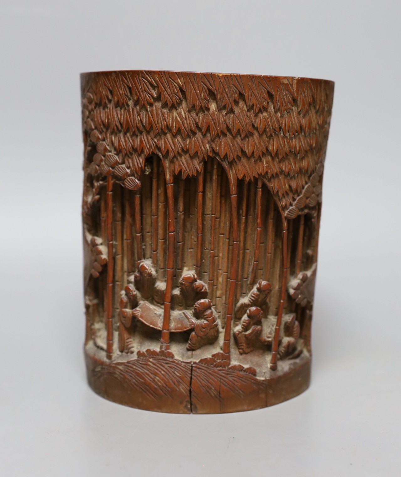 A Chinese bamboo brushpot, 17 cms high